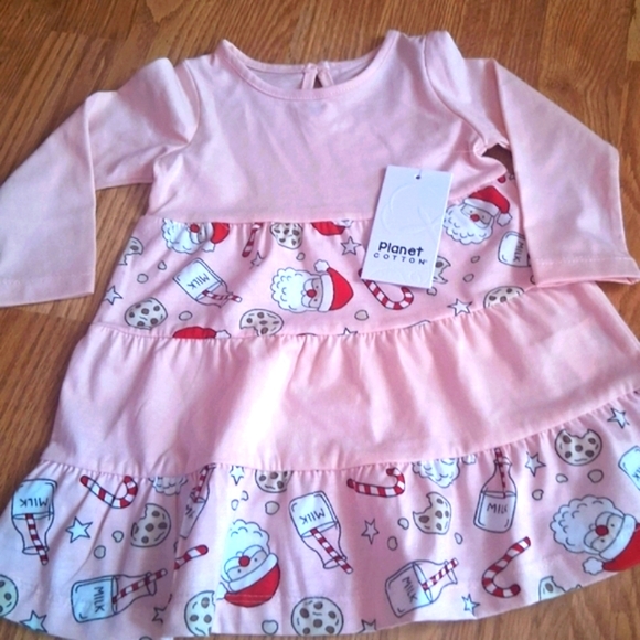 NWT  PLANET Cotton Baby Girls Dress, Pale Pink, Xmas Print, Sz 12 Mos, 18 Months - Picture 1 of 7